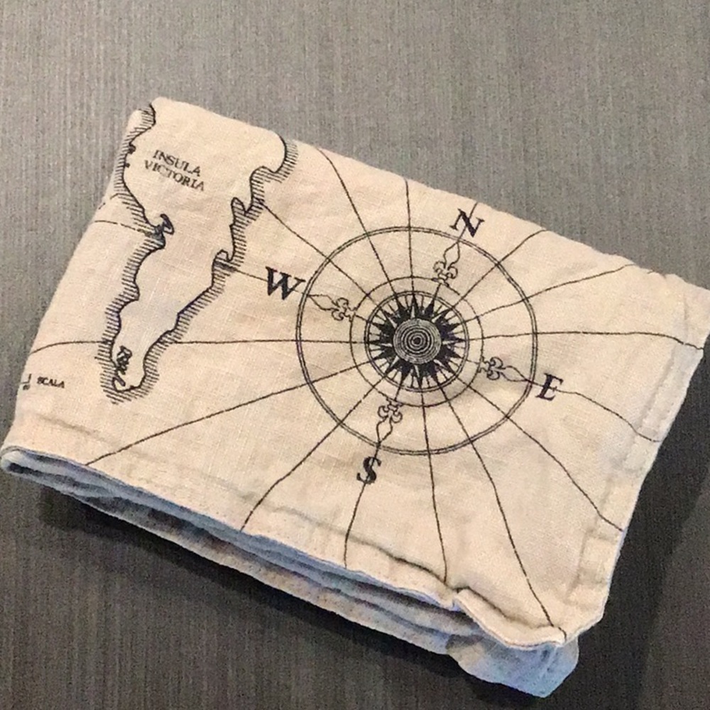 Linen natural and black print nautical square sham